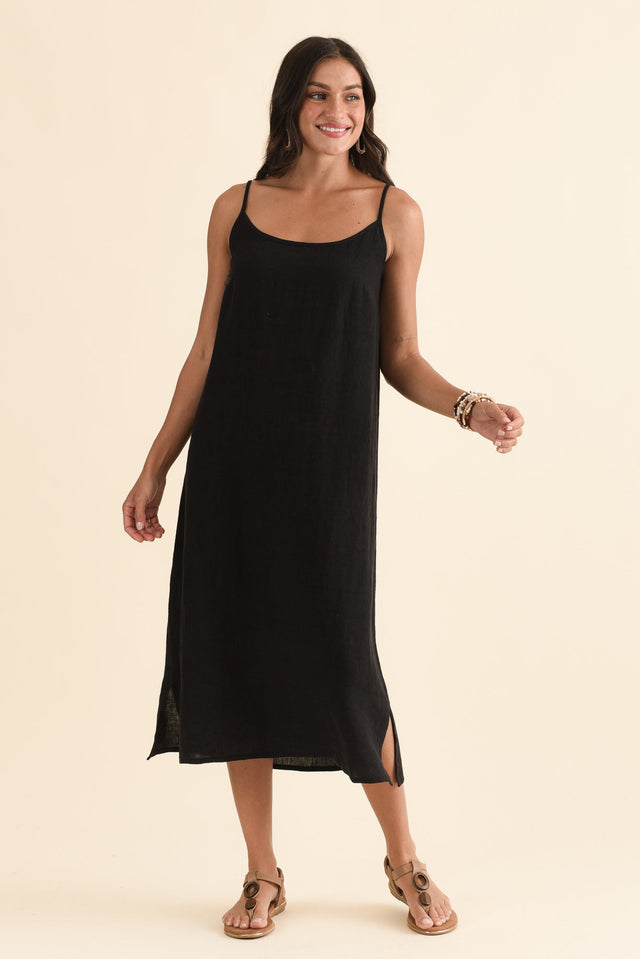 Alexia Black Linen Slip Dress,Full Body,Brunette model,alt text|model:Brontie image 6