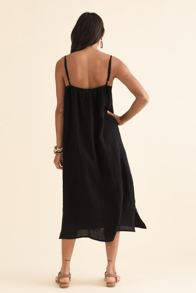 Alexia Black Linen Slip Dress,Back,Brunette model,alt text|model:Brontie image 4