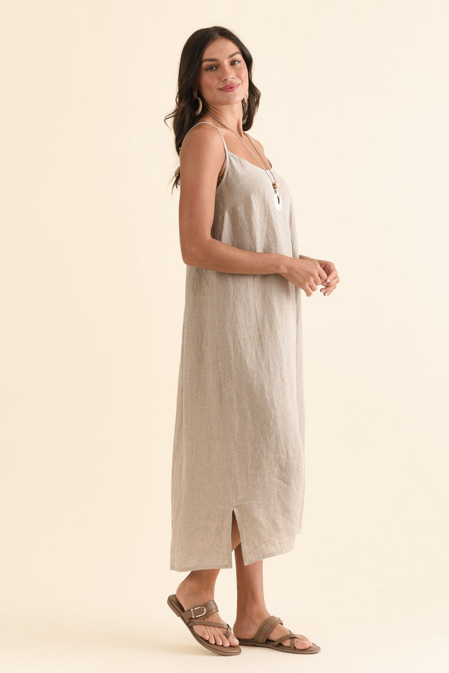 Alexia Natural Linen Slip Dress,Side,Brunette model,alt text|model:Brontie image 3