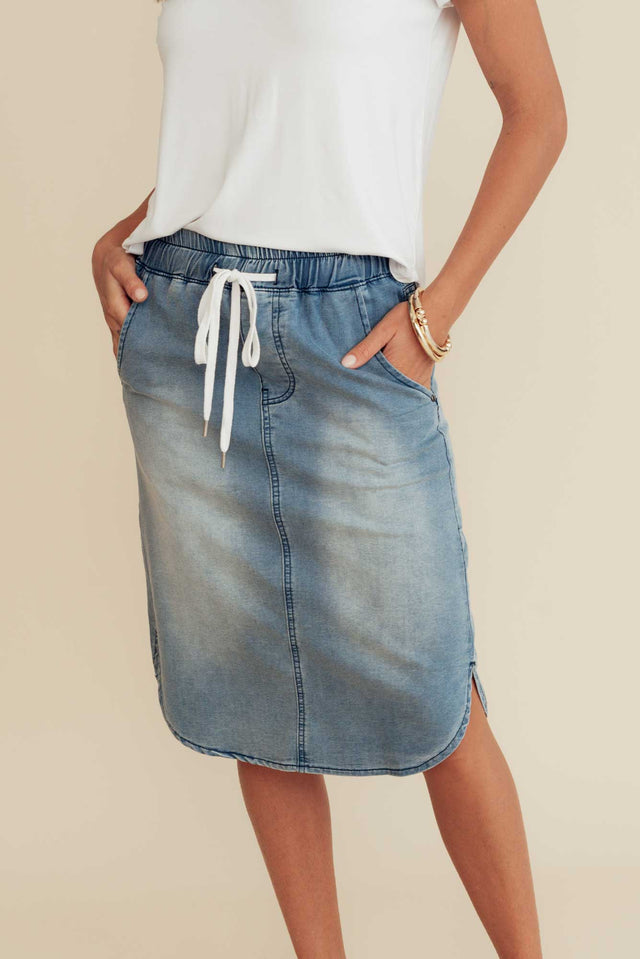 Alina Blue Denim Drawstring Skirt