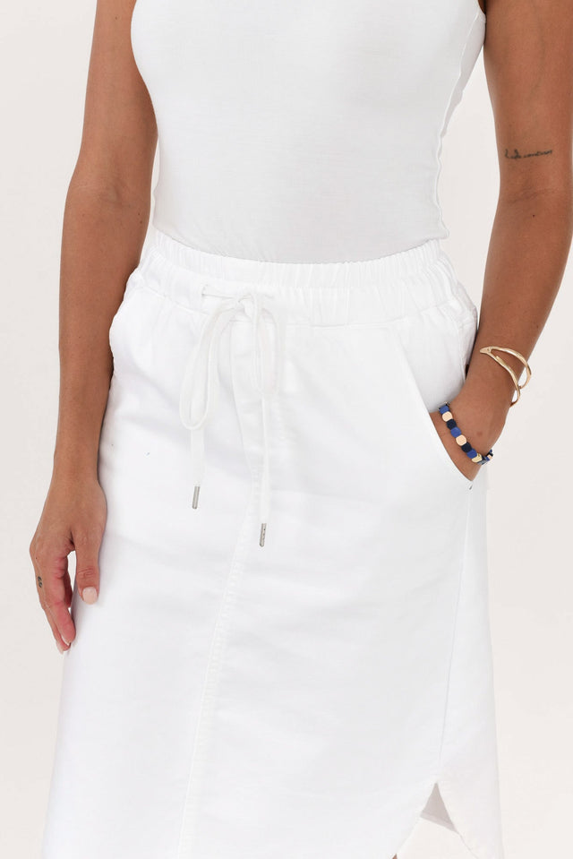 Alina White Denim Drawstring Skirt,Brunette model,alt text|model:Brontie image 7