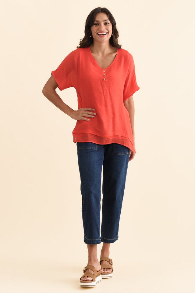 Alison Coral Layered Button Top,Brunette model,alt text|model:Brontie image 7