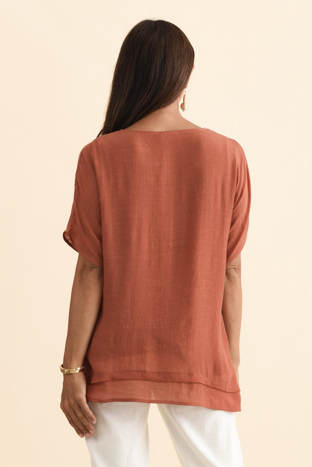 Alison Rust Layered Button Top,Brunette model,alt text|model:Cara image 5