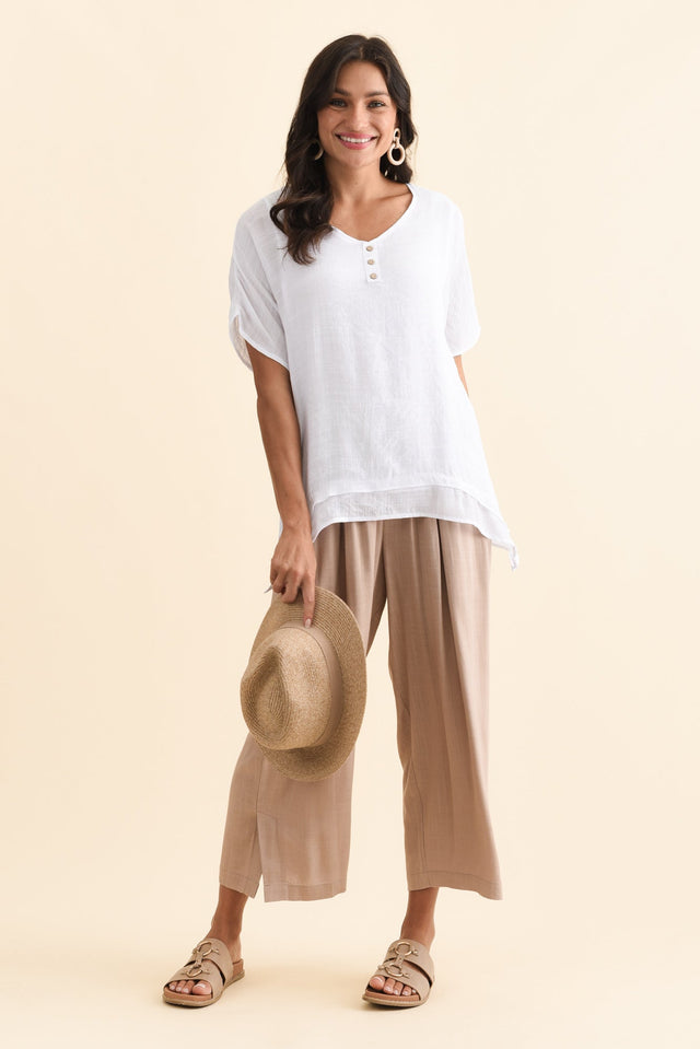 Alison White Layered Button Top,Brunette model,alt text|model:Brontie image 3