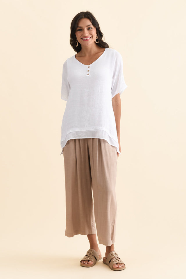 Alison White Layered Button Top,Brunette model,alt text|model:Brontie image 7
