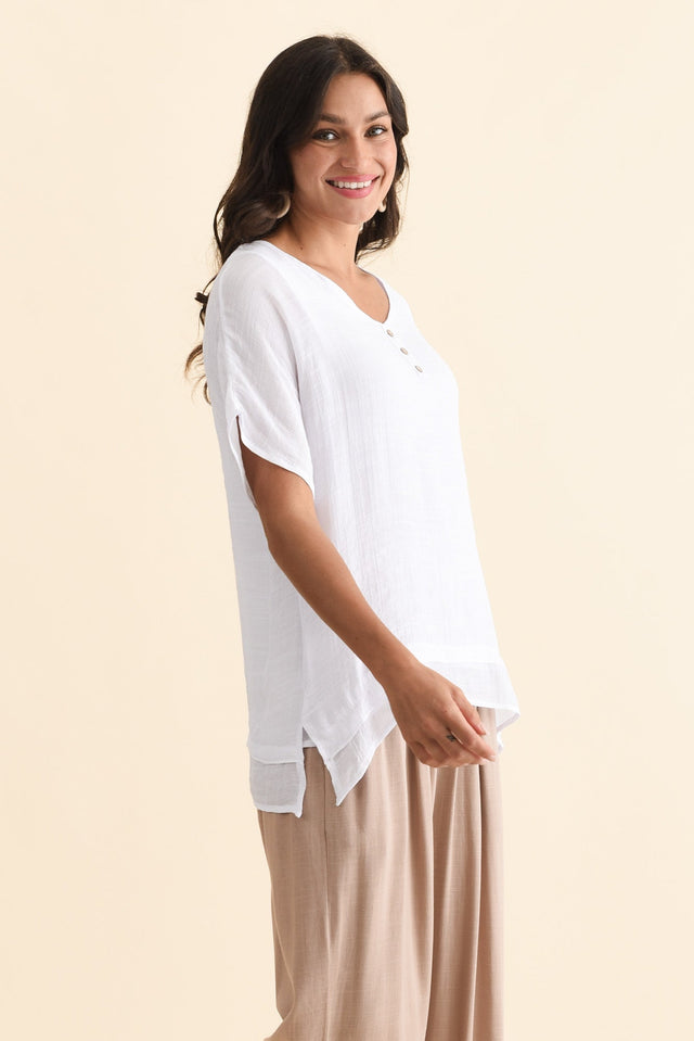 Alison White Layered Button Top,Brunette model,alt text|model:Brontie image 4