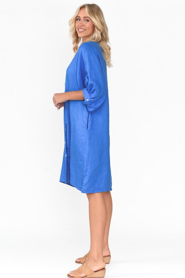 Almaz Cobalt Linen Shirt Dress image 5