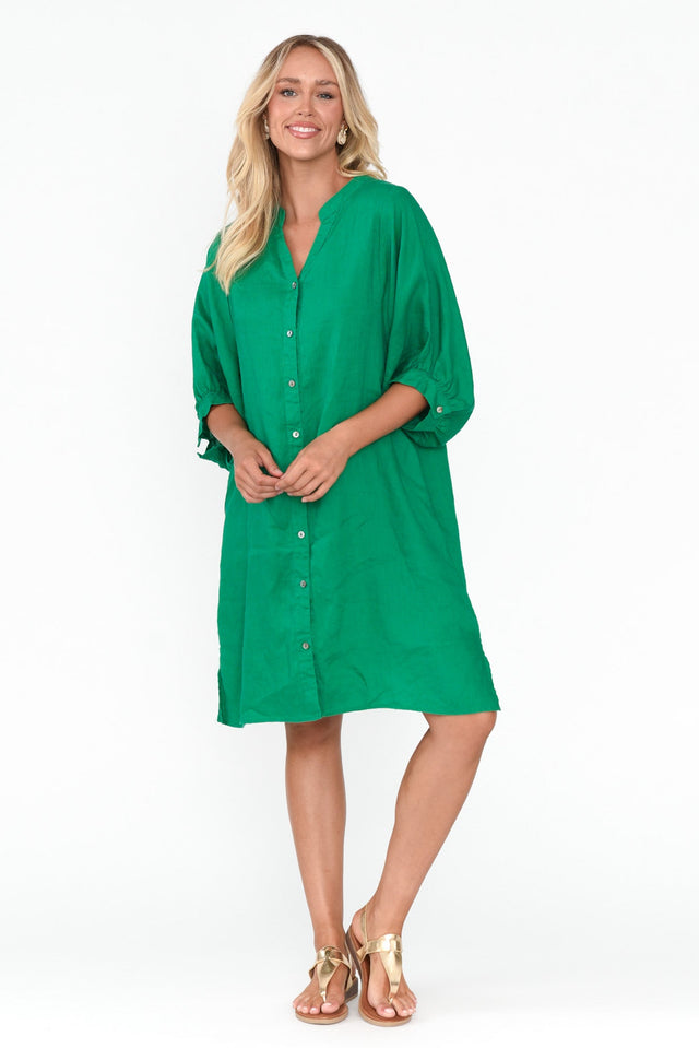 Almaz Emerald Linen Shirt Dress