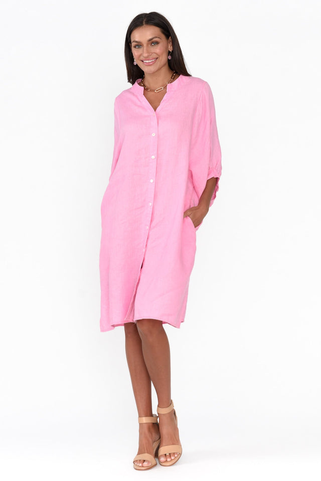 Almaz Pink Linen Shirt Dress image 3