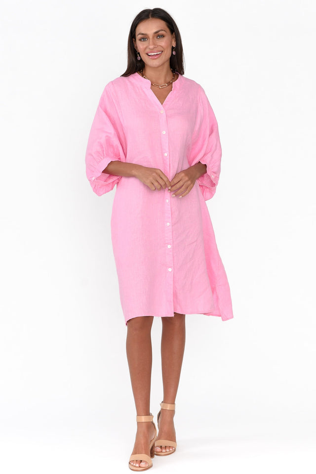 Almaz Pink Linen Shirt Dress image 7