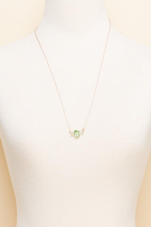 Almia Green Dot Glass Beaded Necklace