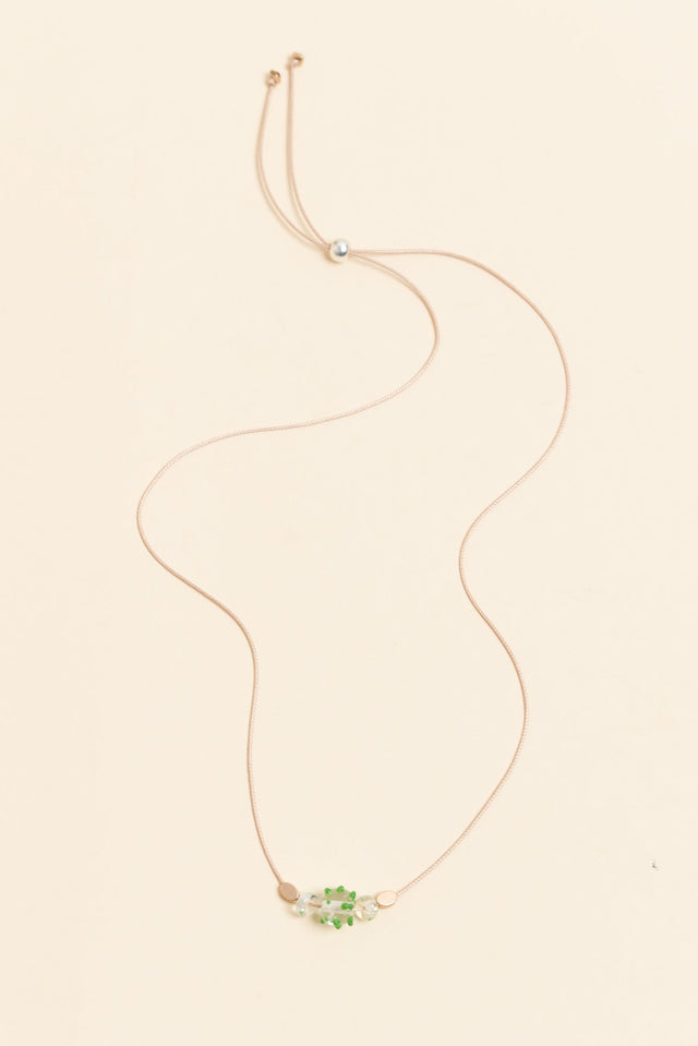 Almia Green Dot Glass Beaded Necklace