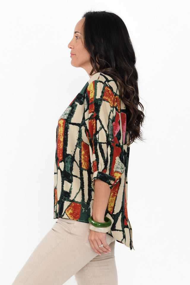 Alto Green Abstract Cotton Blend Shirt