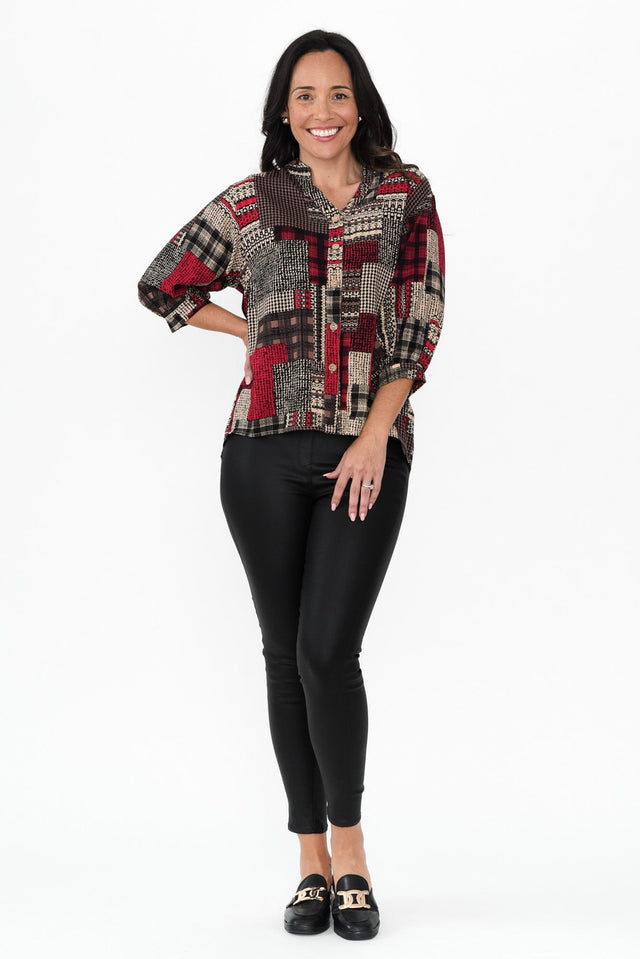 Alto Red Patchwork Cotton Blend Shirt