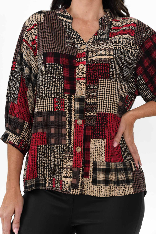 Alto Red Patchwork Cotton Blend Shirt