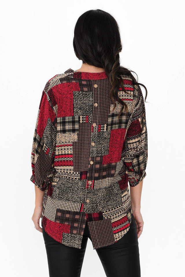 Alto Red Patchwork Cotton Blend Shirt