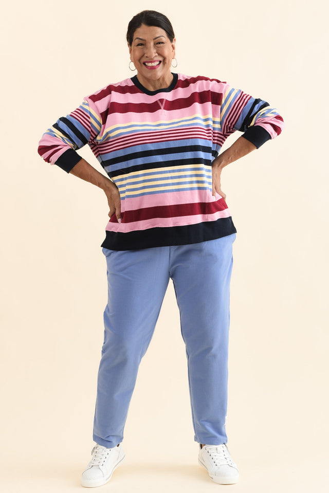 Alva Pink Stripe Cotton Sweatshirt,Full Body,Brunette model,alt text|model:Pilita image 6