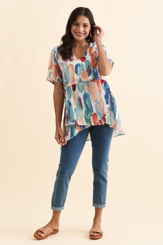 Alvina Blue Abstract Layered Tunic Top,Brunette model,alt text|model:Brontie image 3