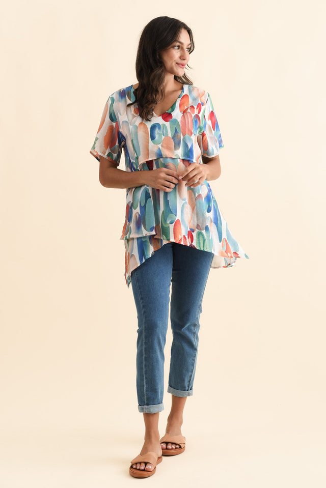 Alvina Blue Abstract Layered Tunic Top,Brunette model,alt text|model:Brontie image 7