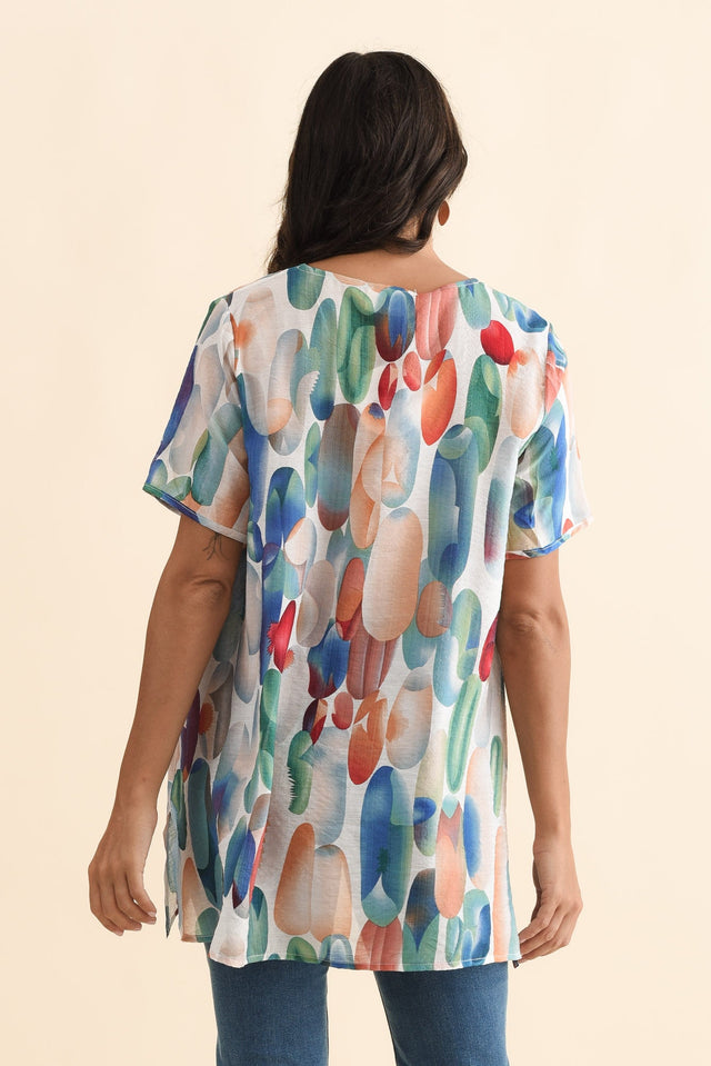 Alvina Blue Abstract Layered Tunic Top,Brunette model,alt text|model:Brontie image 5