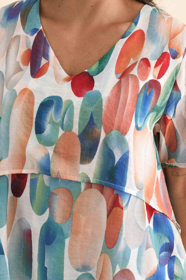 Alvina Blue Abstract Layered Tunic Top,Brunette model,alt text|model:Brontie image 6