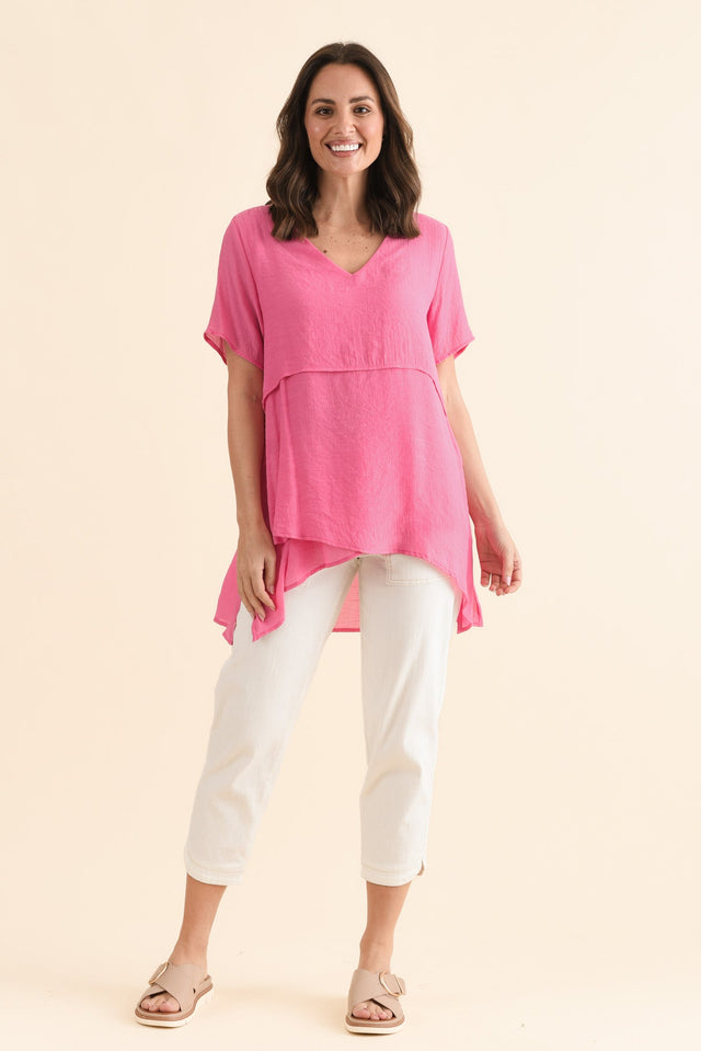 Alvina Candy Pink Layered Tunic Top,Full Body,Brunette model,alt text|model:MJ image 5