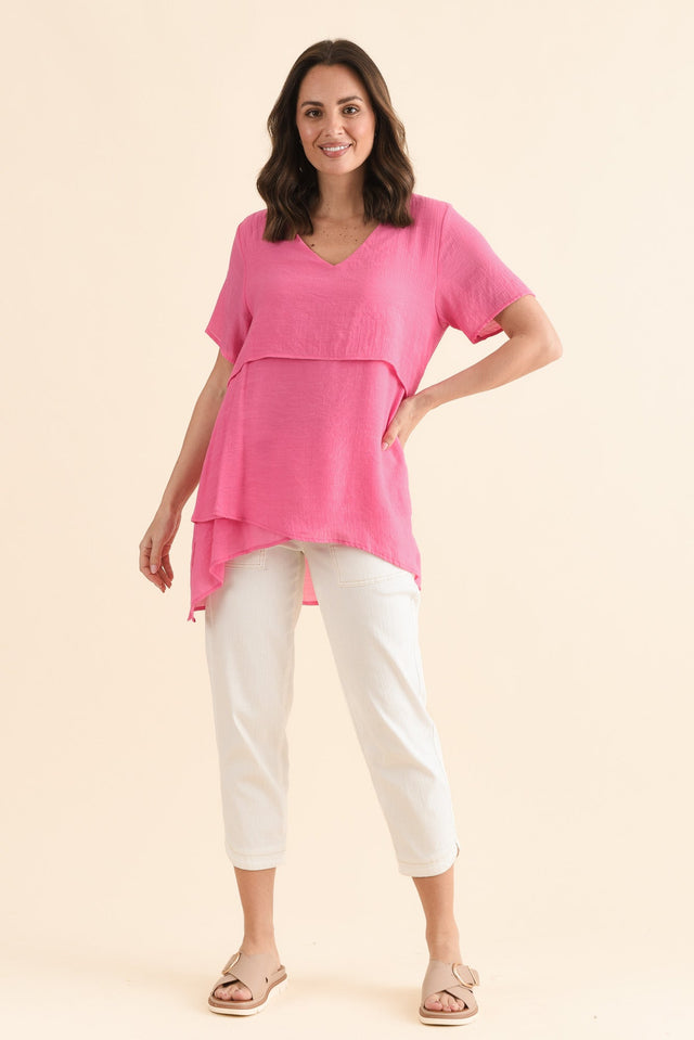 Alvina Candy Pink Layered Tunic Top,Full Body,Brunette model,alt text|model:MJ image 9