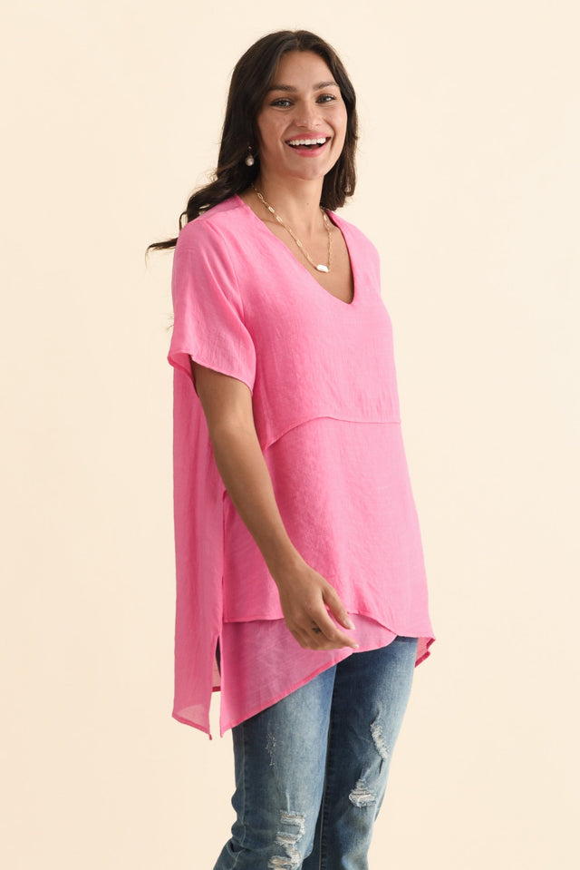 Alvina Candy Pink Layered Tunic Top,Brunette model,alt text|model:Brontie image 5