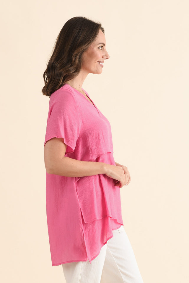 Alvina Candy Pink Layered Tunic Top,Side,Brunette model,alt text|model:MJ image 6