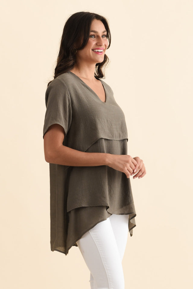 Alvina Khaki Layered Tunic Top,Brunette model,alt text|model:Brontie image 4