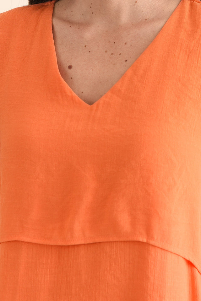 Alvina Orange Layered Tunic Top,Detail,Brunette model,alt text|model:MJ image 7