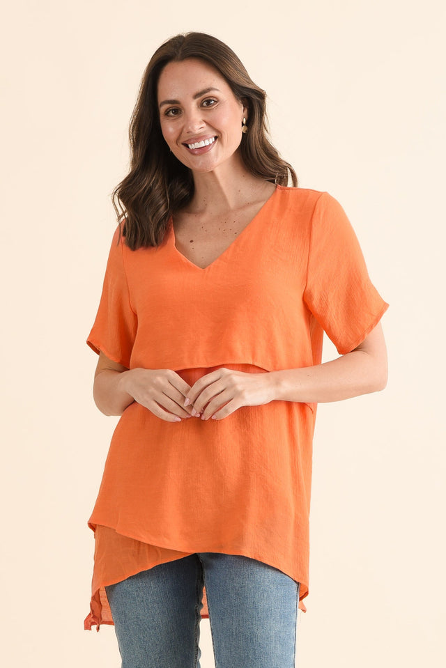 Alvina Orange Layered Tunic Top,Front,Brunette model,alt text|model:MJ