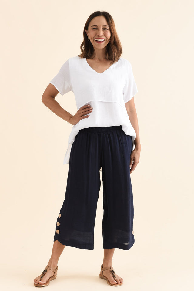 Lettie Navy Button Pants,Full Body,Brunette model,alt text|model:Cara image 3