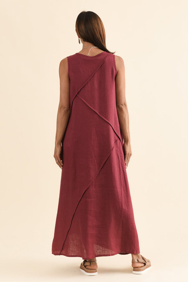 Amari Berry Linen Pocket Dress,Back,Brunette model,alt text|model:Cara image 4