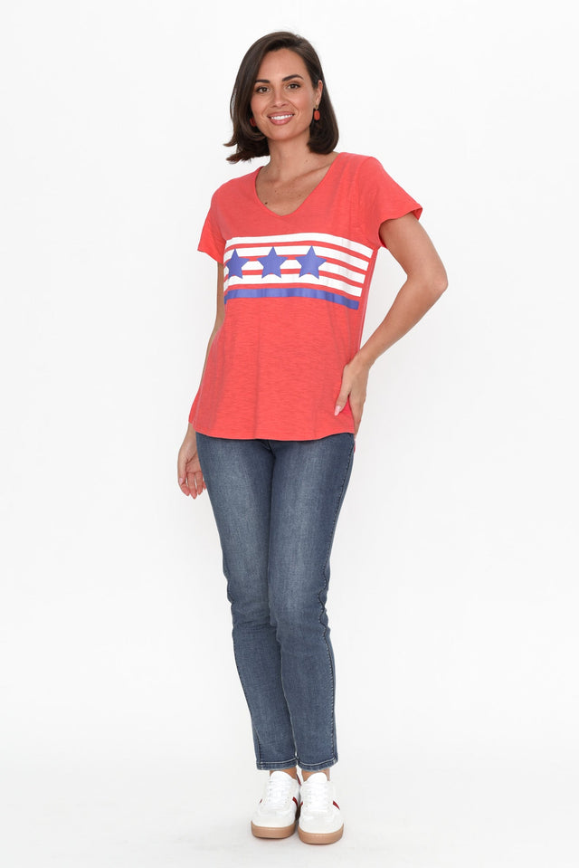 Amber Red Race Stripe Cotton Tee