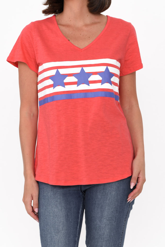 Amber Red Race Stripe Cotton Tee