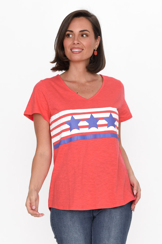 Amber Red Race Stripe Cotton Tee