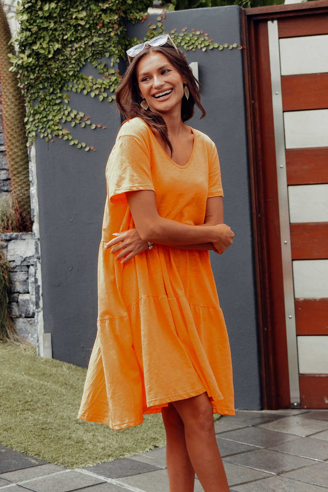 Ambrose Orange Cotton Slub Tier Dress