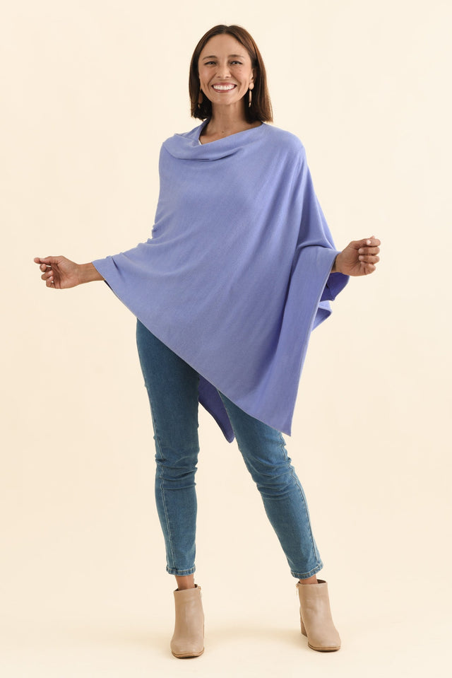 Amy Blue Wool Blend Poncho,Brunette model,alt text|model:Cara image 8