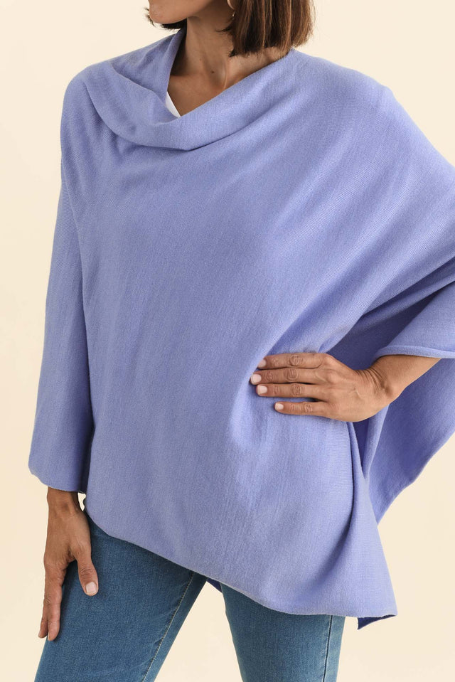 Amy Blue Wool Blend Poncho,Brunette model,alt text|model:Cara image 7