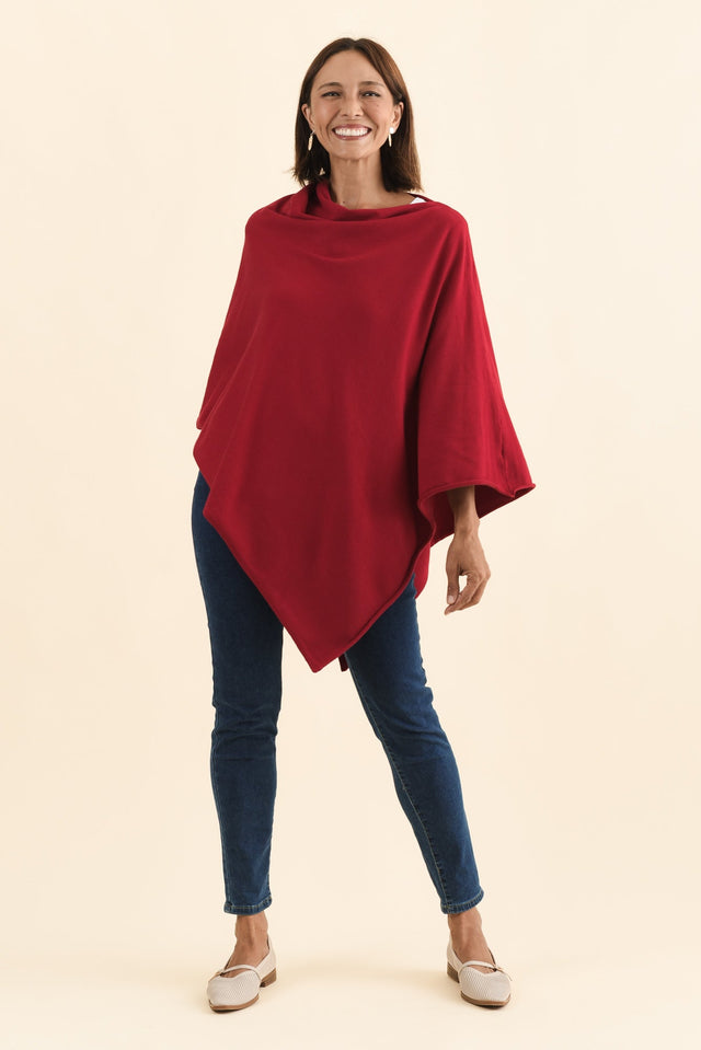 Amy Burgundy Wool Blend Poncho,Brunette model,alt text|model:Cara image 3