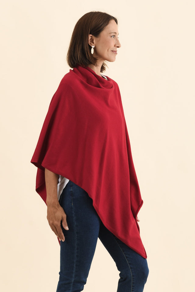 Amy Burgundy Wool Blend Poncho,Brunette model,alt text|model:Cara image 4