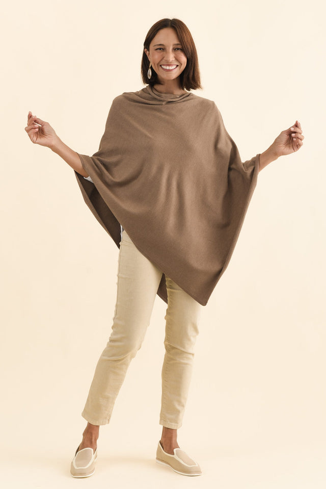 Amy Chocolate Wool Blend Poncho,Brunette model,alt text|model:Cara image 7