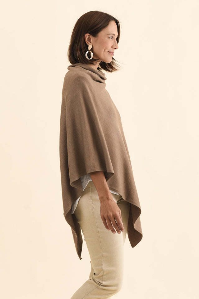 Amy Chocolate Wool Blend Poncho,Brunette model,alt text|model:Cara image 4
