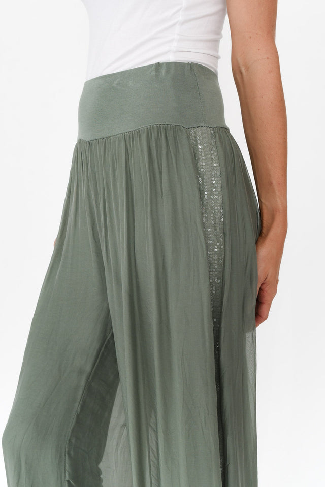 Anaya Khaki Silk Sequin Layer Pants image 6