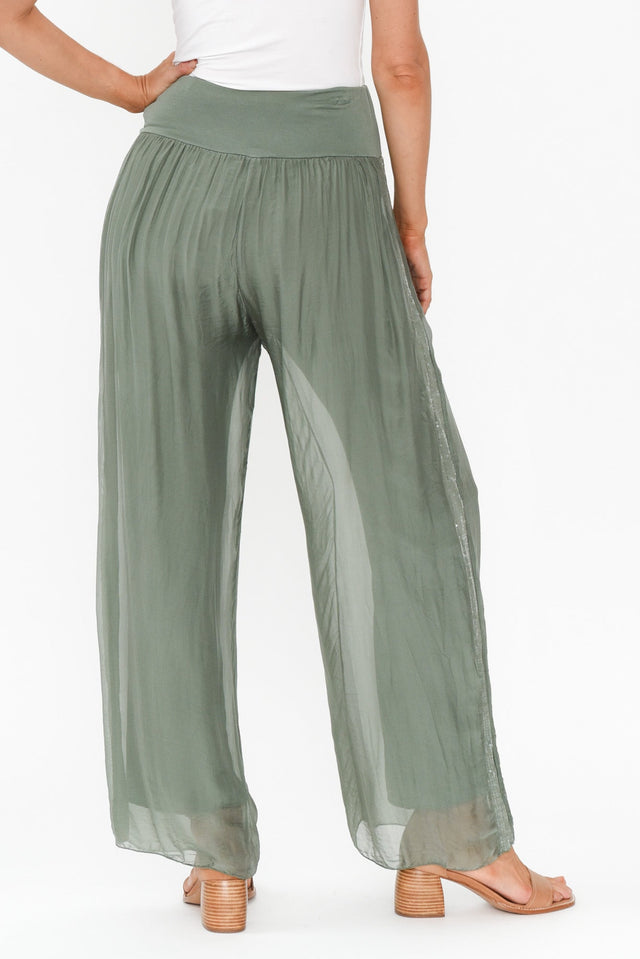 Anaya Khaki Silk Sequin Layer Pants