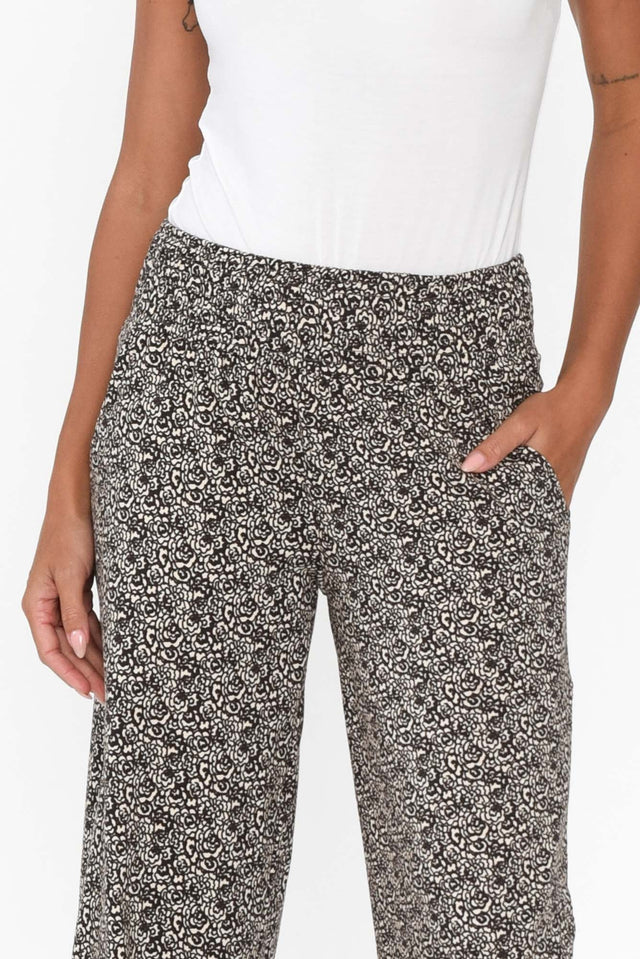 Angelica Brown Abstract Cotton Shirred Pants