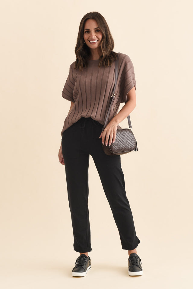 Angie Black Cotton Drawstring Pants,Brunette model,alt text|model:MJ image 3