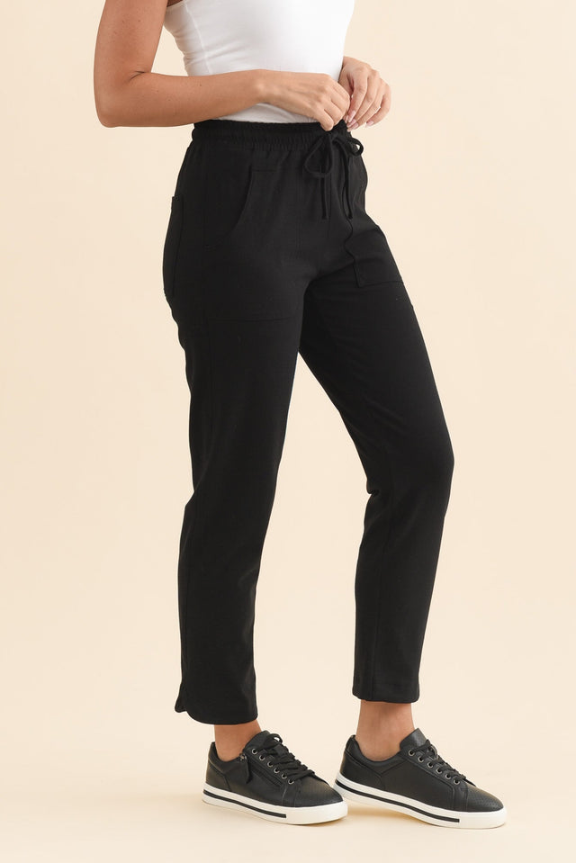 Angie Black Cotton Drawstring Pants,Brunette model,alt text|model:MJ image 4