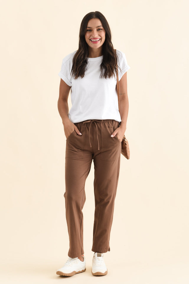 Angie Brown Cotton Drawstring Pants,Brunette model,alt text|model:Brontie image 3